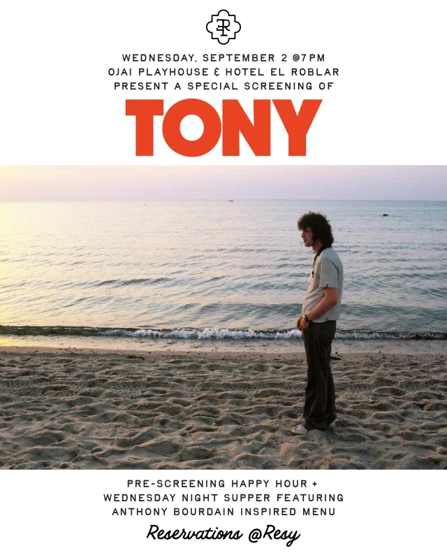 Join us Wednesday, September 2 for a special Wednesday Night Supper at Condor Bar, celebrating the release of Tony at Ojai Playhouse.
From 5–9 pm, Condor Bar will serve a three-course prix fixe inspired by recipes from Anthony Bourdain’s Les Halles Cookbook. Join us for supper on its own, or make a night of it: dinner reservations include a complimentary ticket to the 7 pm screening of Tony at Ojai Playhouse.

Planning on dinner and the movie? Be sure to reserve an earlier time slot so you can make the 7 pm screening.
Reservations via Resy. Link in bio.