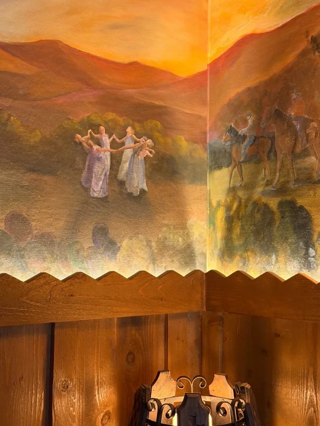 Swipe for a closer look at the hand-painted mural that wraps our entire lobby, filled with characters, creatures and places that tell the story of Ojai.
Mural by Stefano Castronovo.
